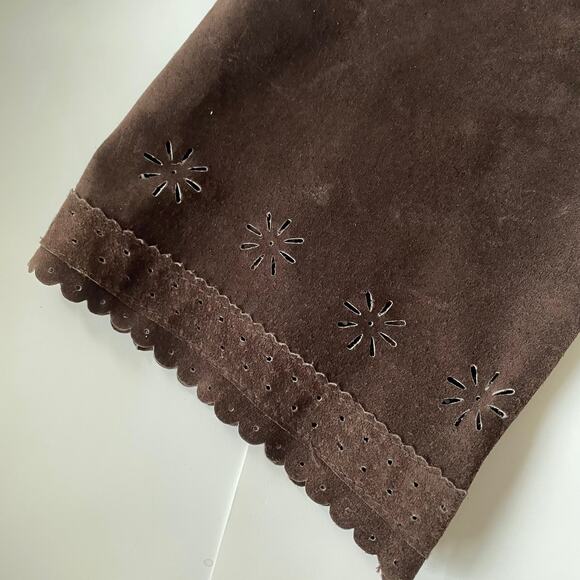 Vintage 1990s Live a Little Suede Shacket Button Down Floral Cutout L EUC - Picture 10 of 13